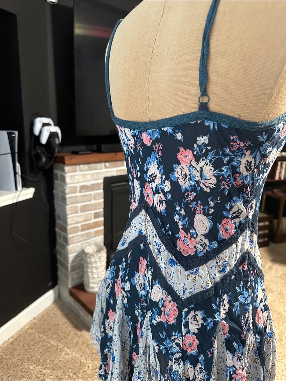 Floral Navy and Cream Spaghetti Strap Dress - Picture 3 of 3